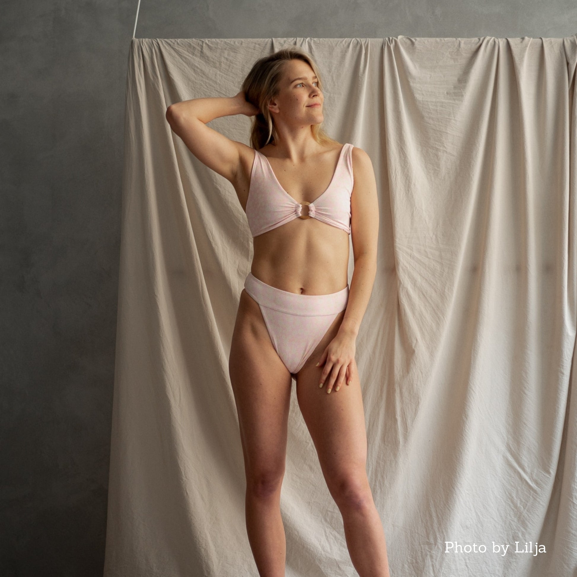 80s Bottoms Sol Lilja the Label, recycled fabric two piece bikini, soft pink and yellow, roze en gele kleur